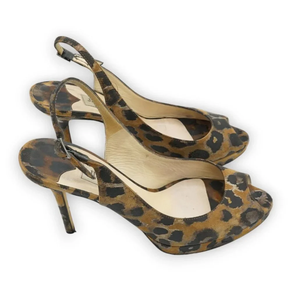 JIMMY CHOO WOMENS LEATHER ANIMAL‎ LEOPARD CHEETAH SLINGBACKS SHOES EUR 38 / US 8